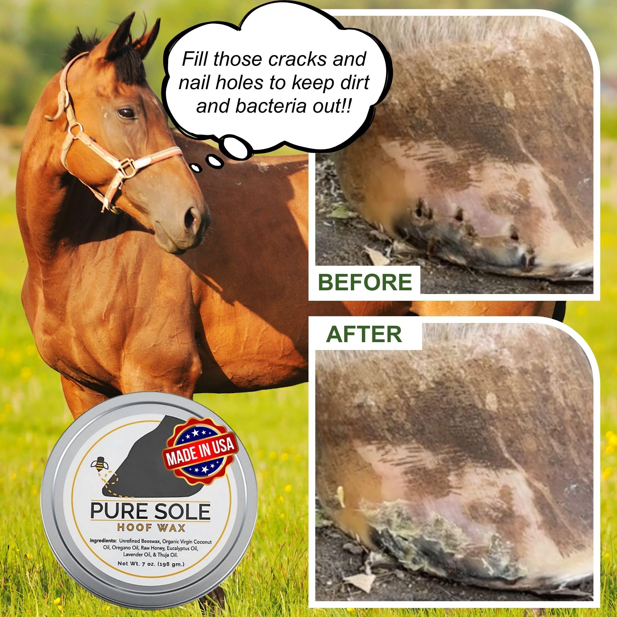 Pure Sole Hoof Wax | Hoof Crack Filler - Hoof Putty Wax That Helps Heal and Protect Your Horses Hooves - Perfect for Horse Hoof